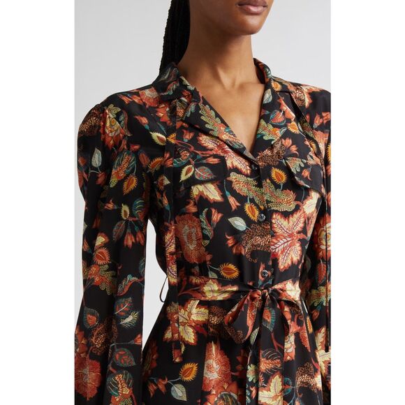 Ulla Johnson Giselle Floral Long Sleeve Silk Shirtdress NWT Size 2 - Picture 5 of 10